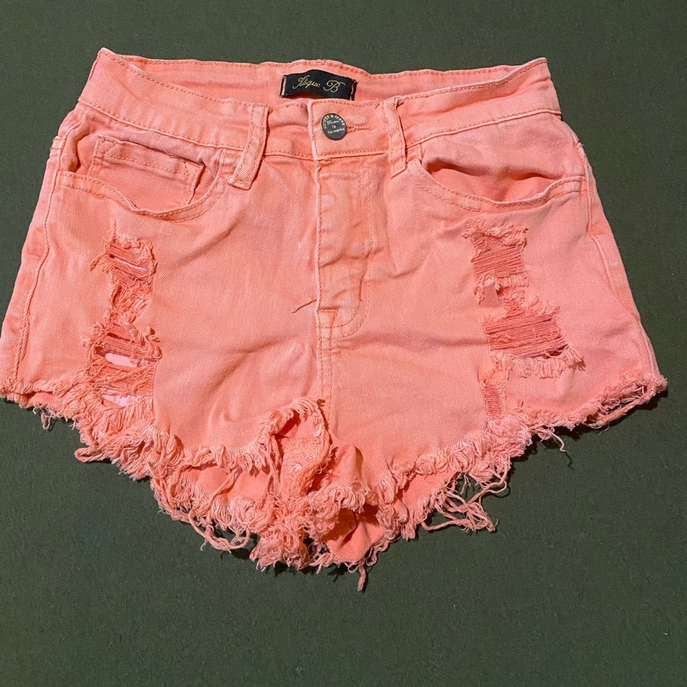 KLIQUE B Denim Coral Distressed Shorts Size Xsmall